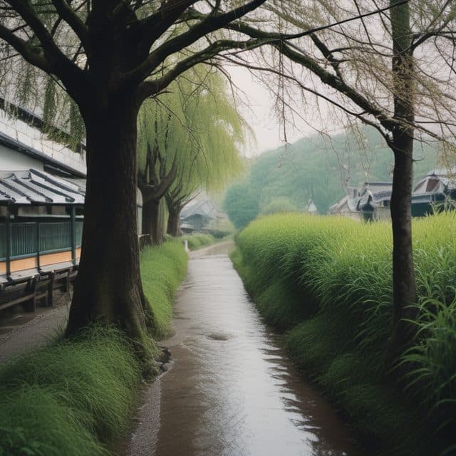 雨上がりの川沿いの小道