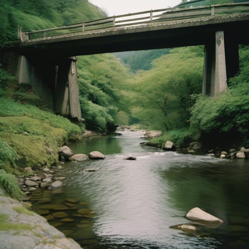 雨上がりの川の土手の道